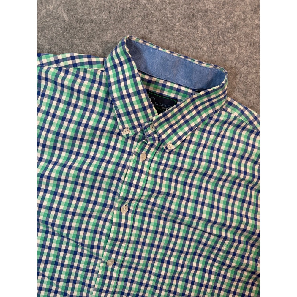 Charleston Threads Mens‎ XL Gingham Button Down Shirt Green Blue Plaid Long Slv